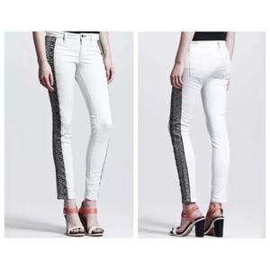 Rag & Bone White Embroidered Lace Black Tuxedo Stripe Skinny Jeans 26.